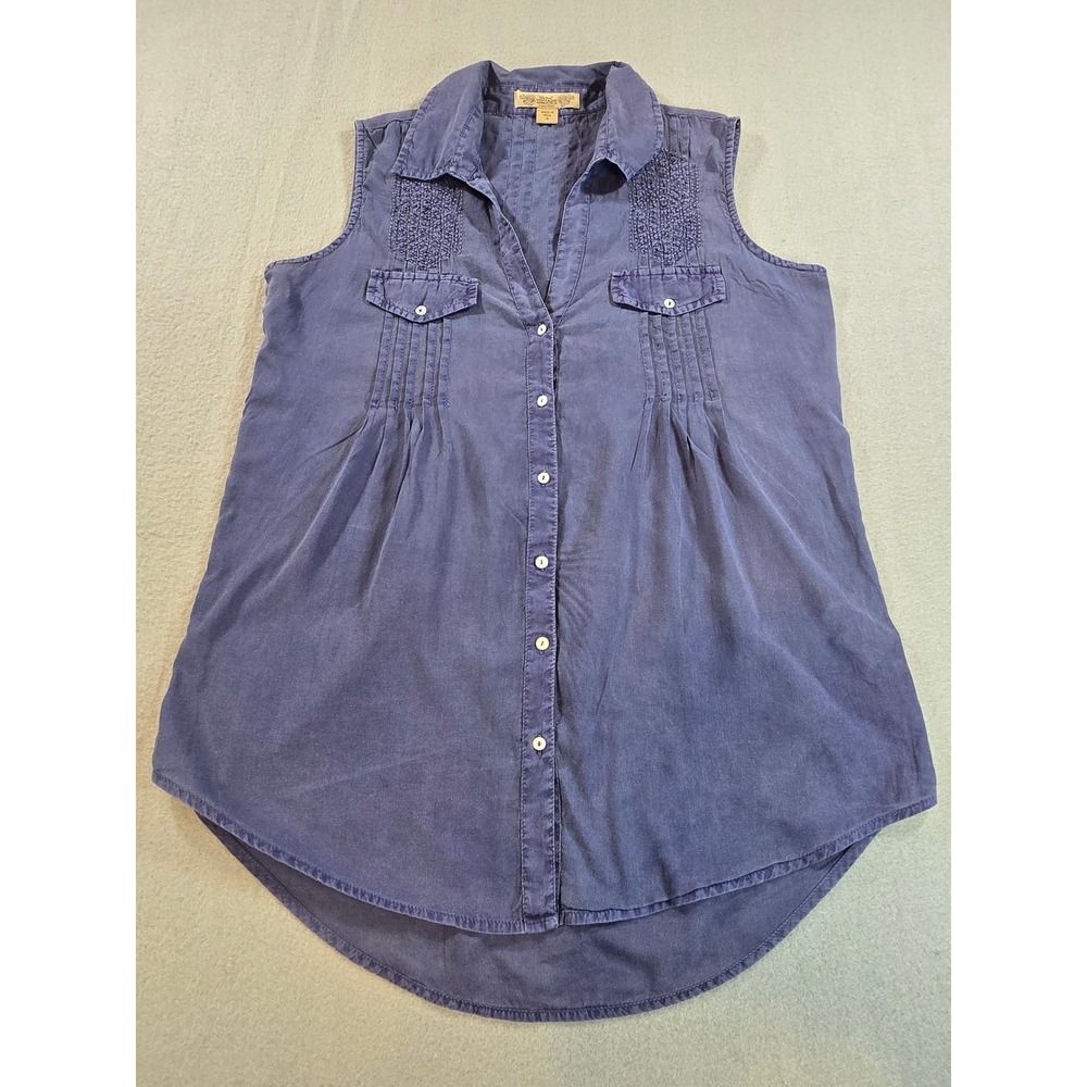 Nine West Vintage America Sleeveless Top Womens Small Blue Boho Smocked Cotton